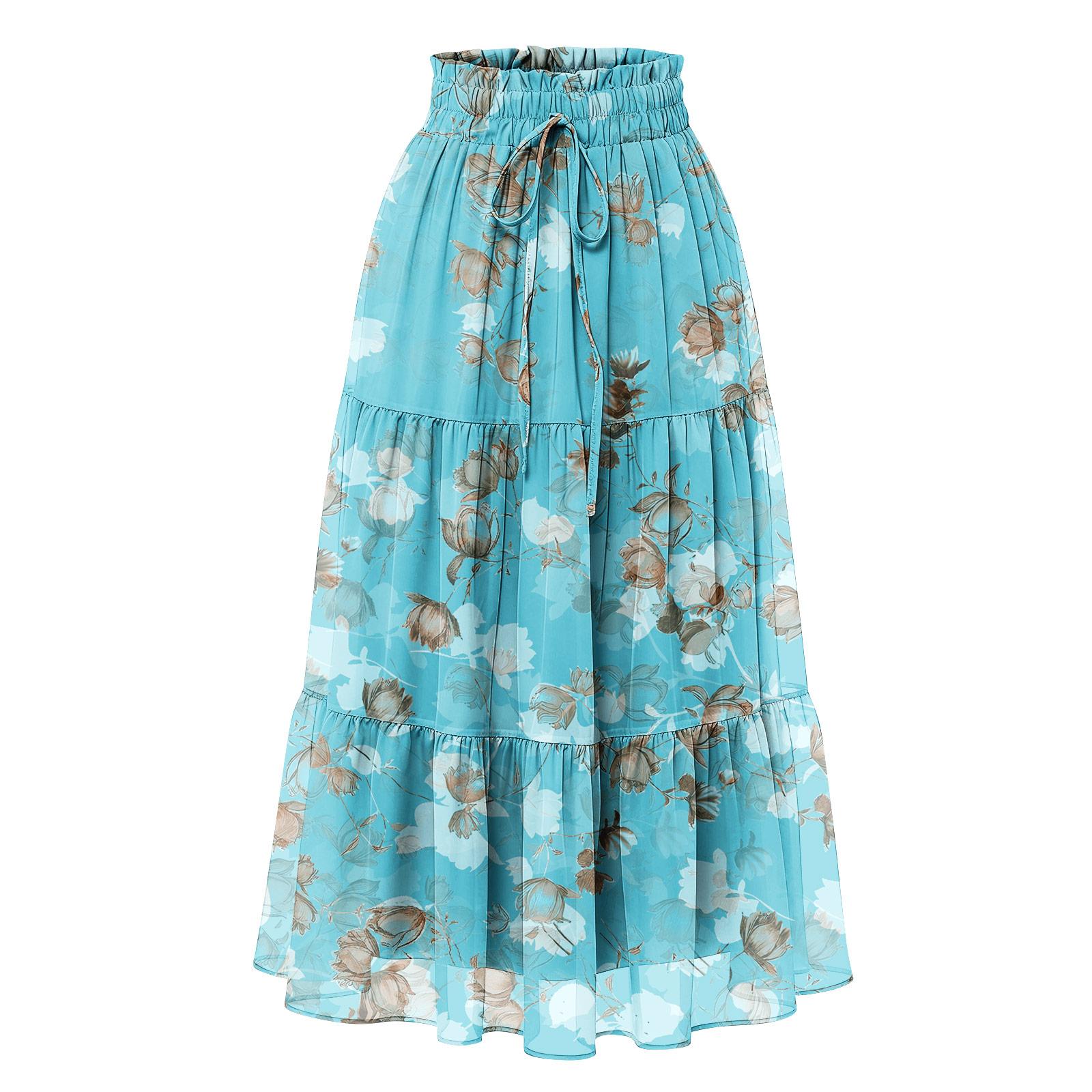 

Жіноча весняна повсякденна довга спідниця з рюшами Однотонна спідниця в ретро-плісе XL небо синє кольору