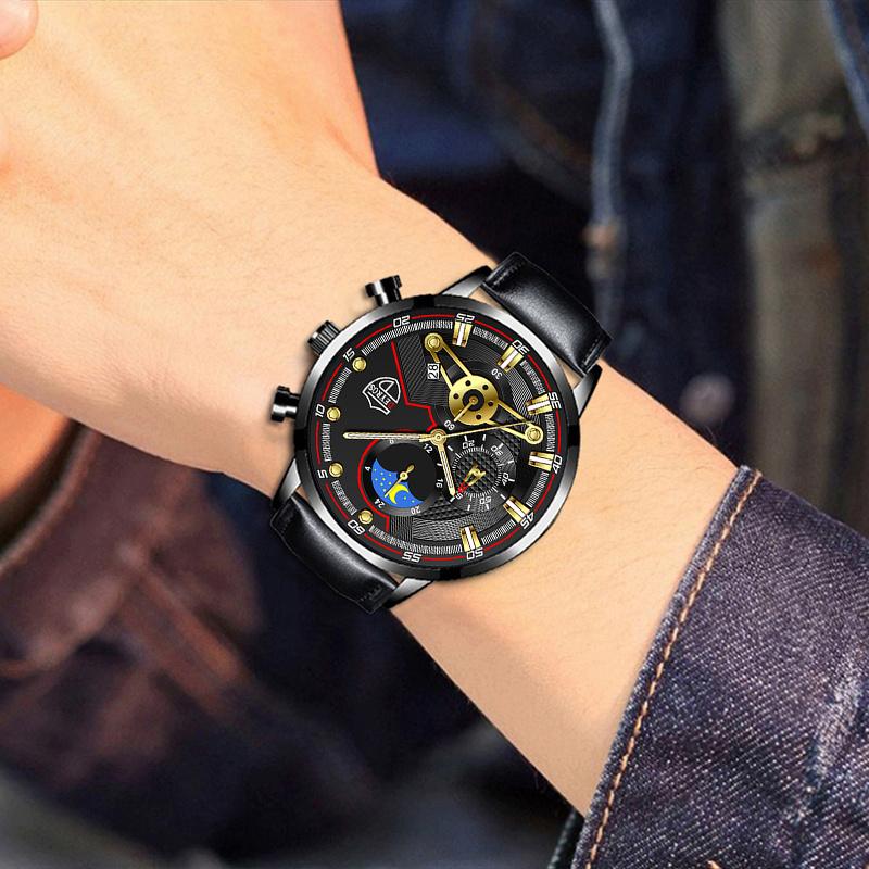 Fashion Mens Watches for Men Business Black Leather Quartz Wristwatch Calendar Male Luxury Casual Sports Bracelet Luminous Clock
