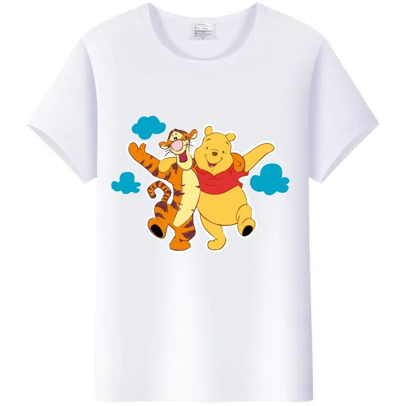 Y2K Tshirt Kawaii Tops Unisex Cartoon Winnie The Pooh Tigger Friends Graphic t-shirt Summer Blouses White Tees