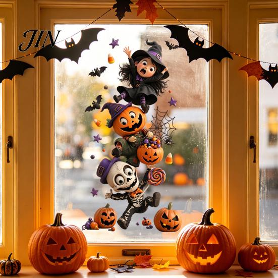 Waterproof PVC Seasonal Decals Halloween Window Clings, Static Decals, Removable Festive Wall Stickers, Durable Glass Art Supplies Animals/Ghost