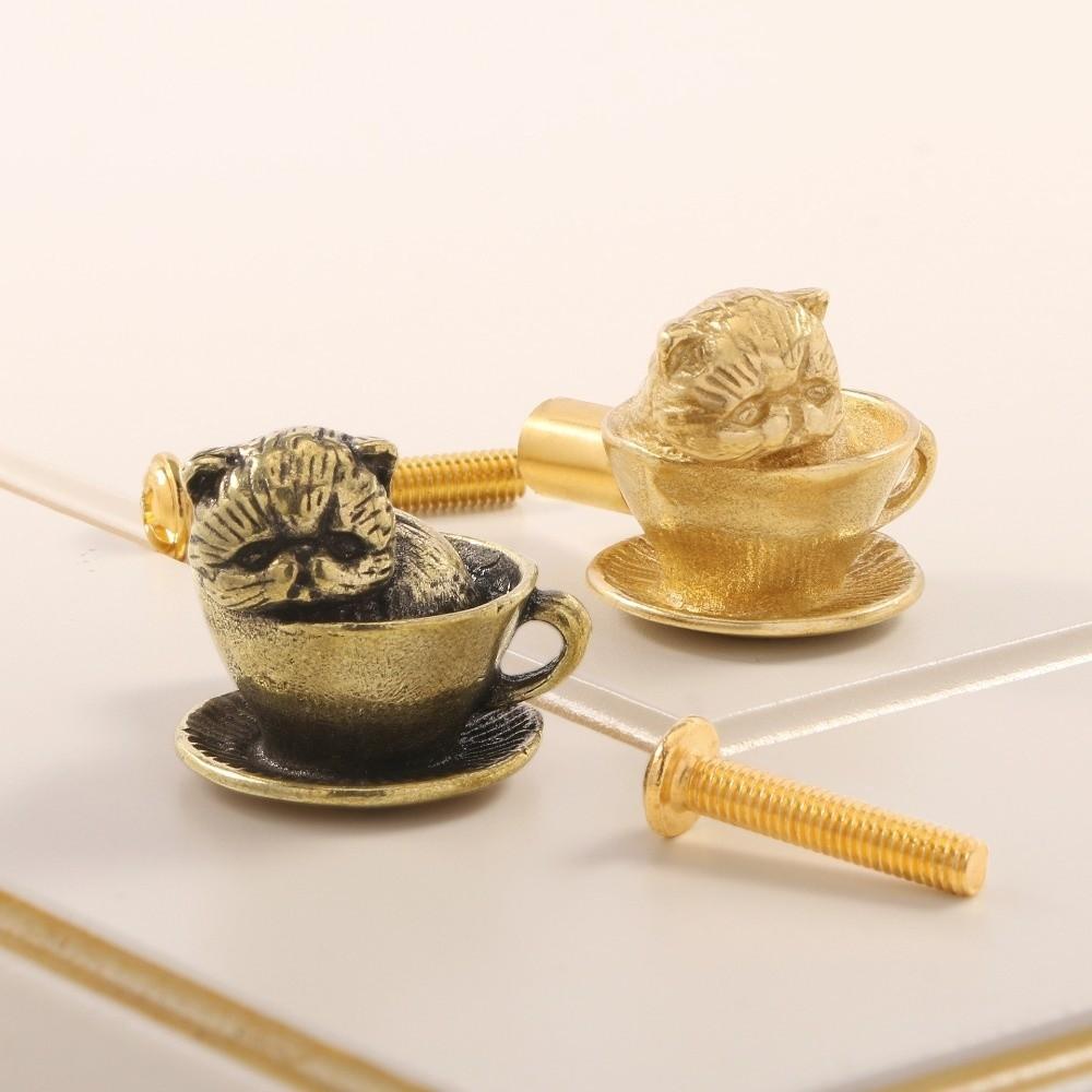 Vintage Cat Furniture Handle Brass Cupboard Drawer Pulls New Door Knobs  For Kitchen Wine Cabinet