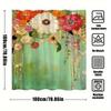 1Pc Vibrant Abstract Watercolor Floral Shower Curtain - Red Pink Orange Flowers On Turquoise Green, 70.86X70.86 Inch Polyester