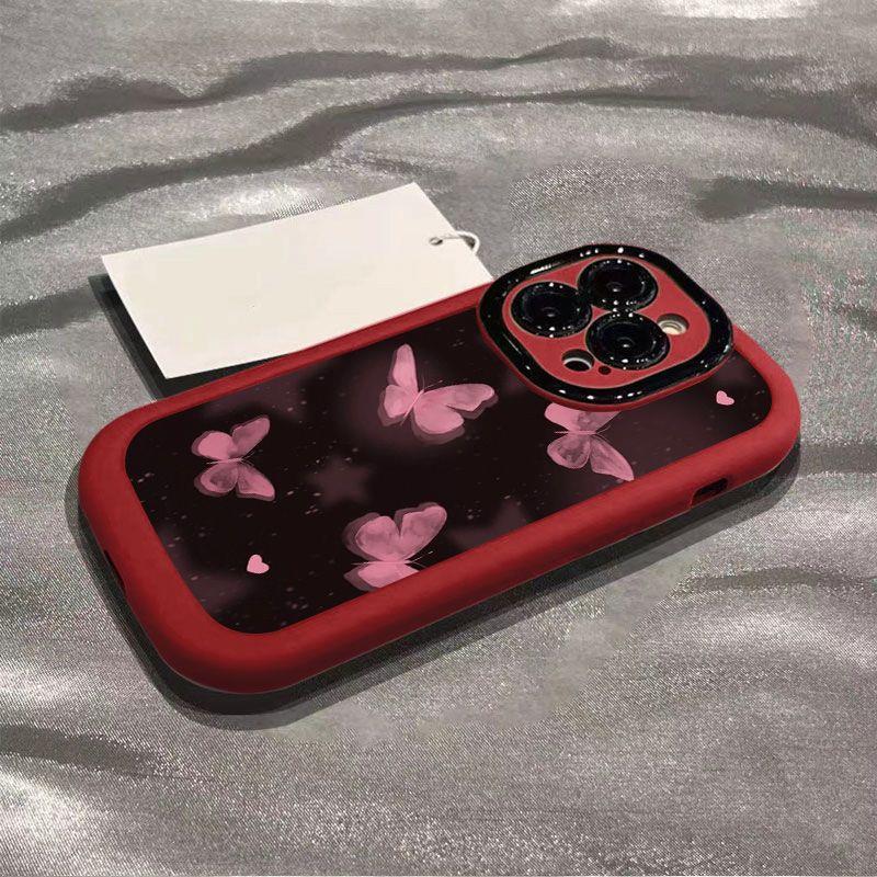 Applicable To Apple 15 ProMax Mobile Phone Case New IPhone 14 High End Sense 13 Silicone Anti Fall 16 Pink Butterfly