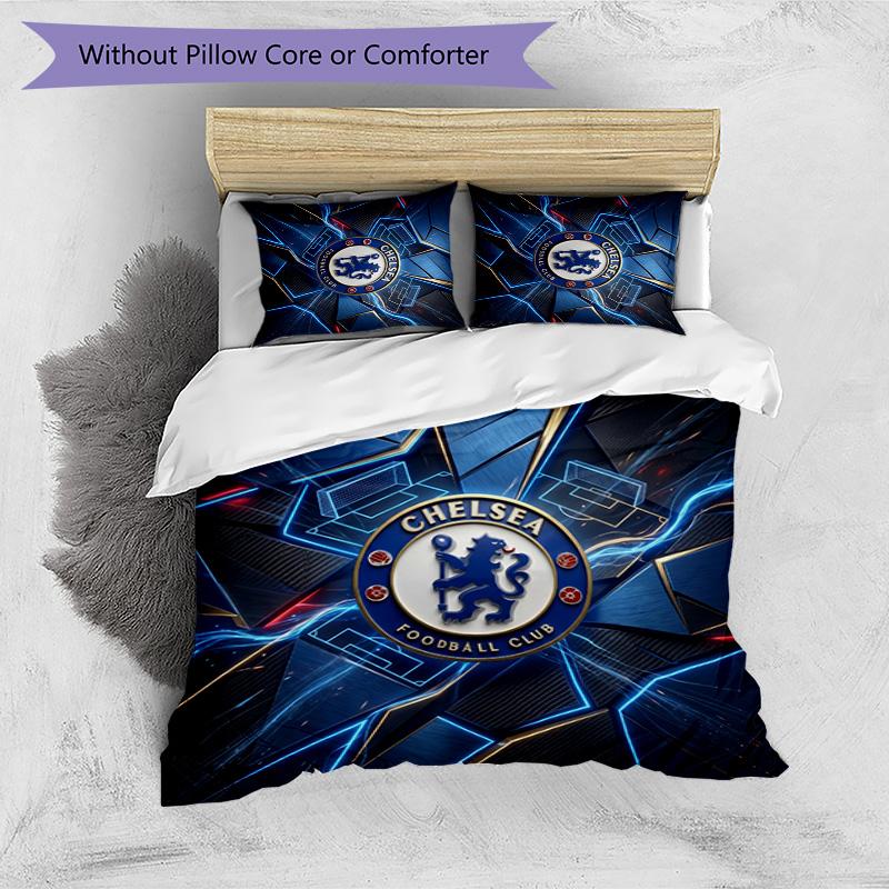 Set Lenzuola 3 Pezzi Stampato Chelsea FC Morbido Delicato sulla Pelle Lavabile Copripiumino e Federe Set Tutte le Stagioni Camera da Letto