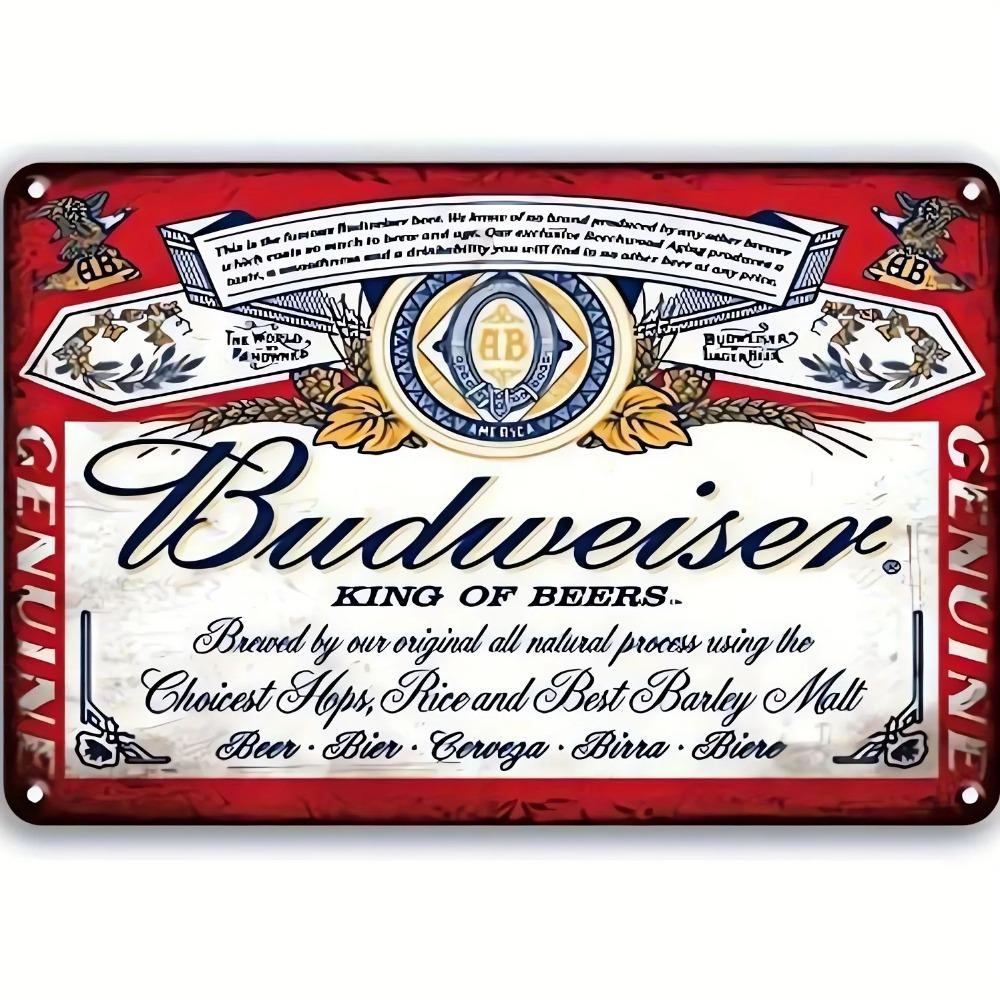 Budweiser King Of Beers Klassisches Bieretikett Blechschild Vintage Langlebige Metallplakette Wanddekor Heim Büro Bar Man Cave Wandkunst
