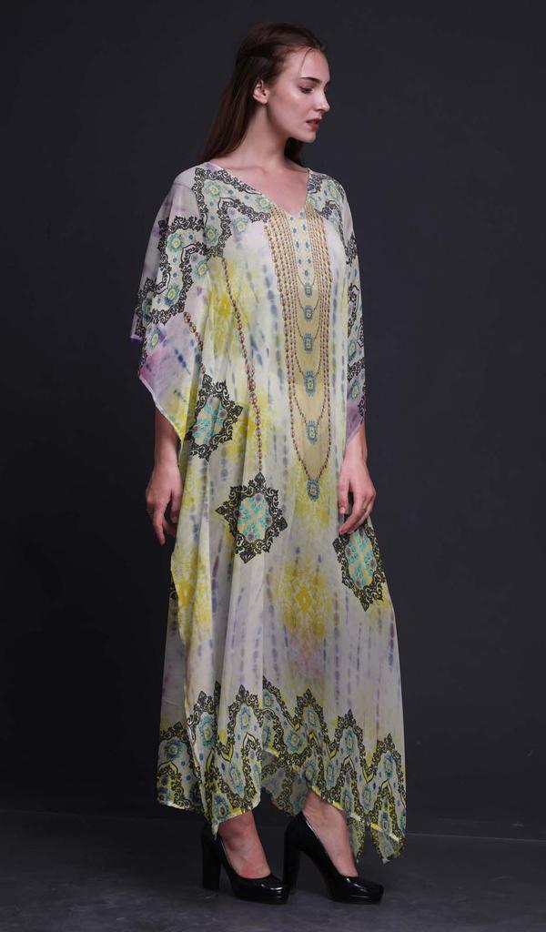 Phagun Tie & Dye Shibori Ladies Plus Size Kaftan Summer Wear Beach Coverup Kimono