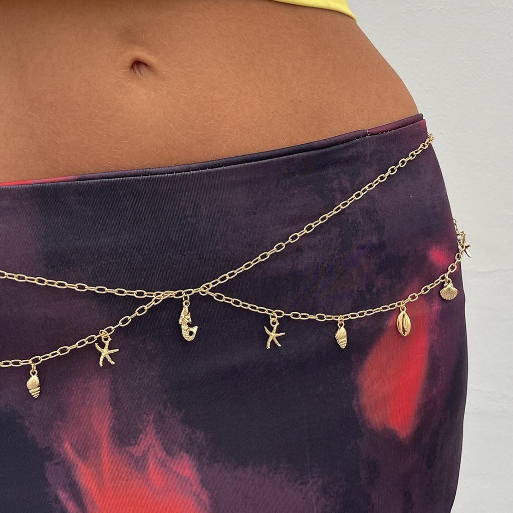 Personalized Fashion Star and Moon Pendant Body Chain, Simple Sweet and Cool Double-layer Sun Fringed Waist Chain Jewelry