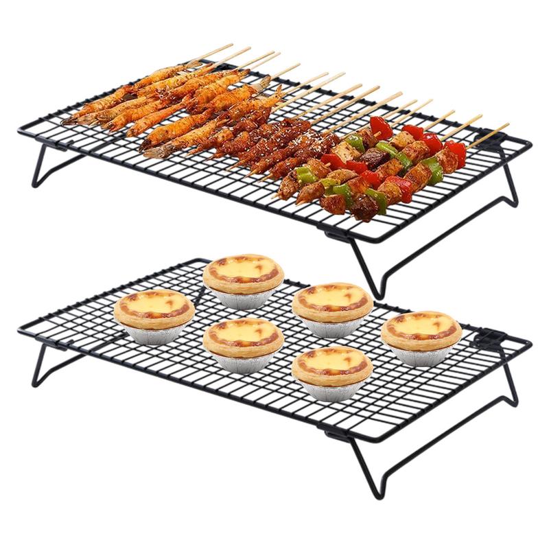 2 Pieces High Carbon Steel Cake Cooling Rack Non-stick Cooling Grid Tray Cookie Biscuits Bread Muffins Cake Cooler Rack Stand