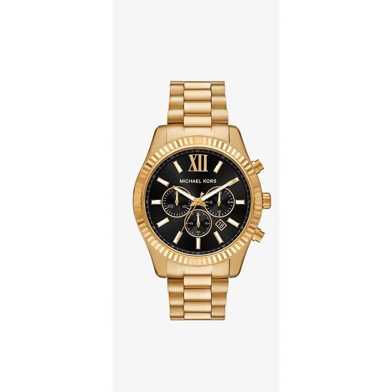

Michael Kors Oversized Lexington Gold-Tone Watch and Crocodile Embossed Leather Card Case Gift Set MK9245SET золотой