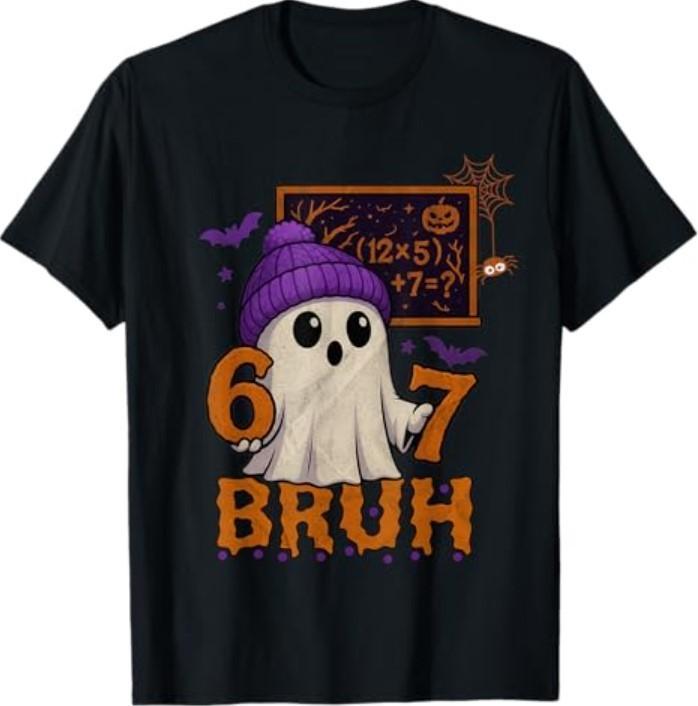 67 Teacher Halloween Ghost Six Seven Meme Math Equation Bruh T-Shirt Unisex T-Shirt L