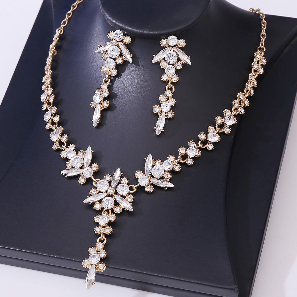 Bridal Necklace Set, Fashionable High-end Crystal Necklace, Earrings and Jewelry Two-piece Set