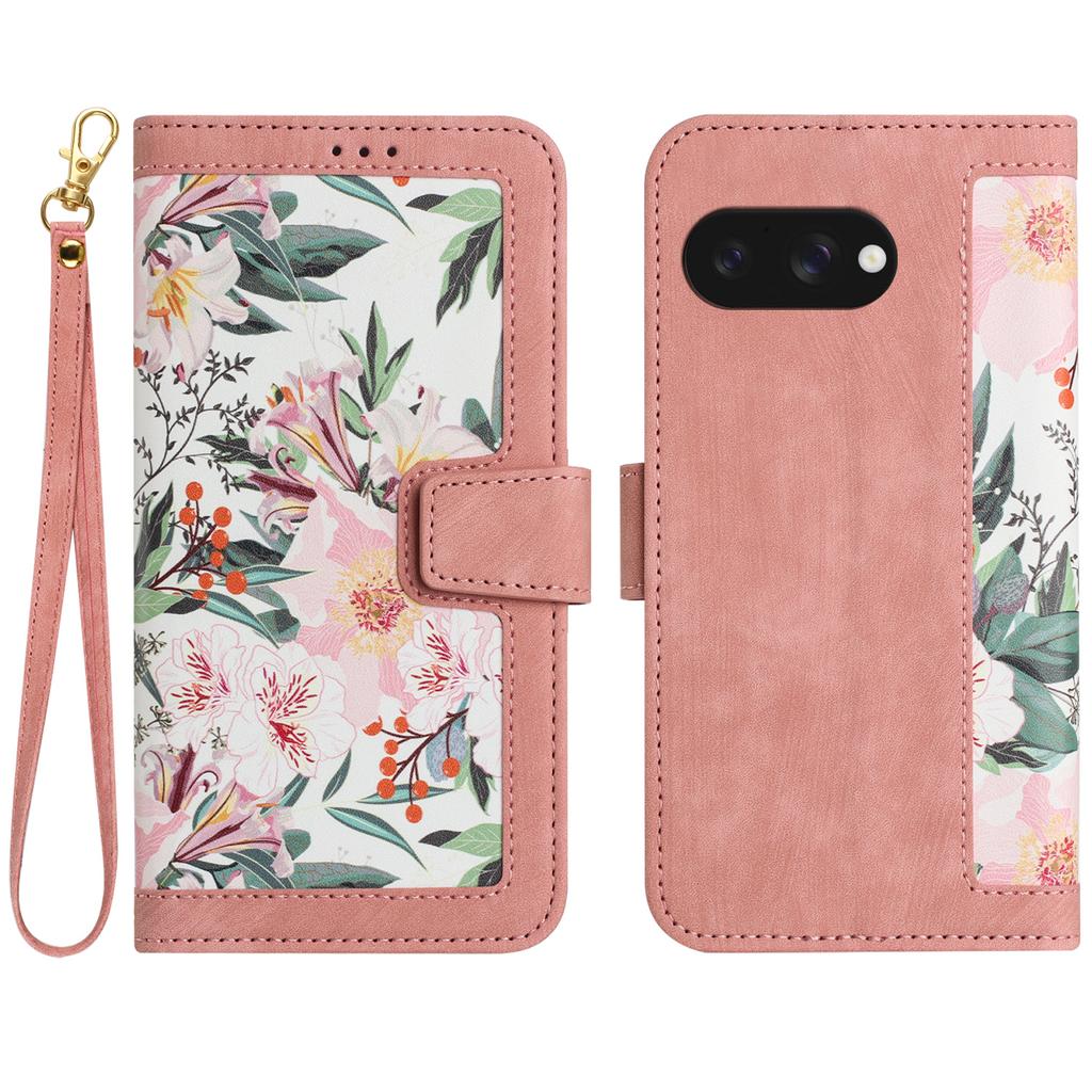 For Google Pixel 9a Case PU Leather Floral Phone Cover with Card Slots