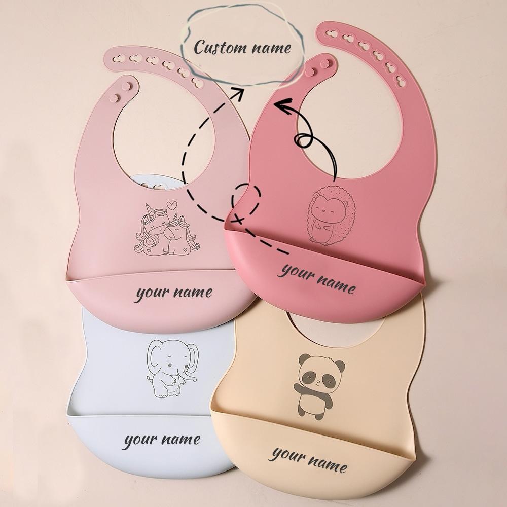 Custom Silicone Baby Bib with & Cartoon Print pattern Food-Grade solid Feeding Bib DZ13