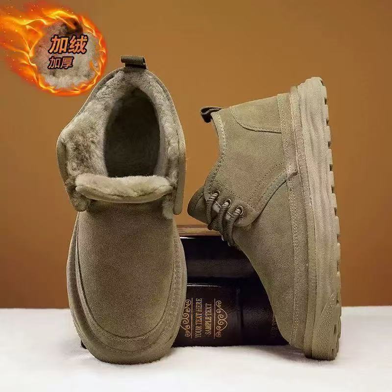 Snow boots men's and women's fur integrated thick-soled Zhongbang Martin boots piled and thickened winter bread cotton shoes