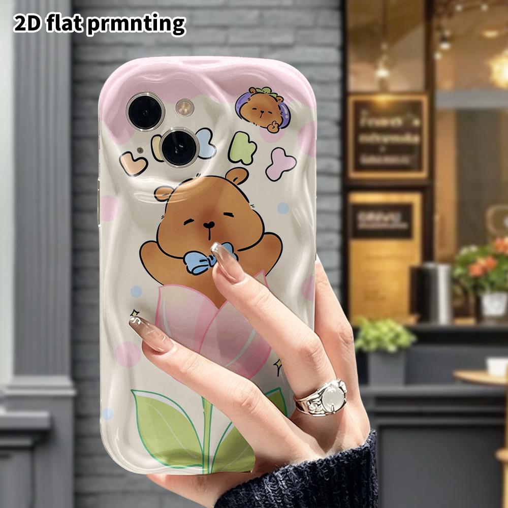 Phone Case: 2D Flat Design Suitable for iPhone 18 17 16 15 14 13 Pro Protective Case, Tulip Capybara, Perfect Christmas and Halloween Holiday Gift
