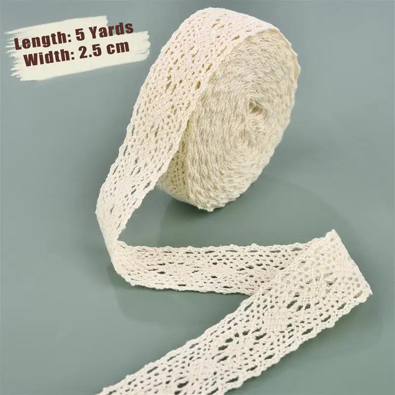5 Yards Cotton Lace Trim Ribbon Beige for Sewing Patchwork Cotton Crocheted Lace DIY Apparel Dress Sewing Fabric Ribbon