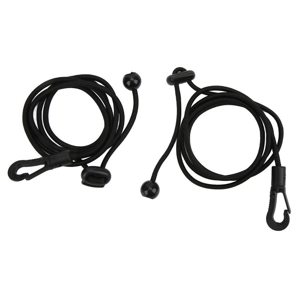 2pcs Set 180cm Kayak Canoe Paddle Leash Clip Stretchable Fishing Rod Tether Holder for Kayaking Surfing Black