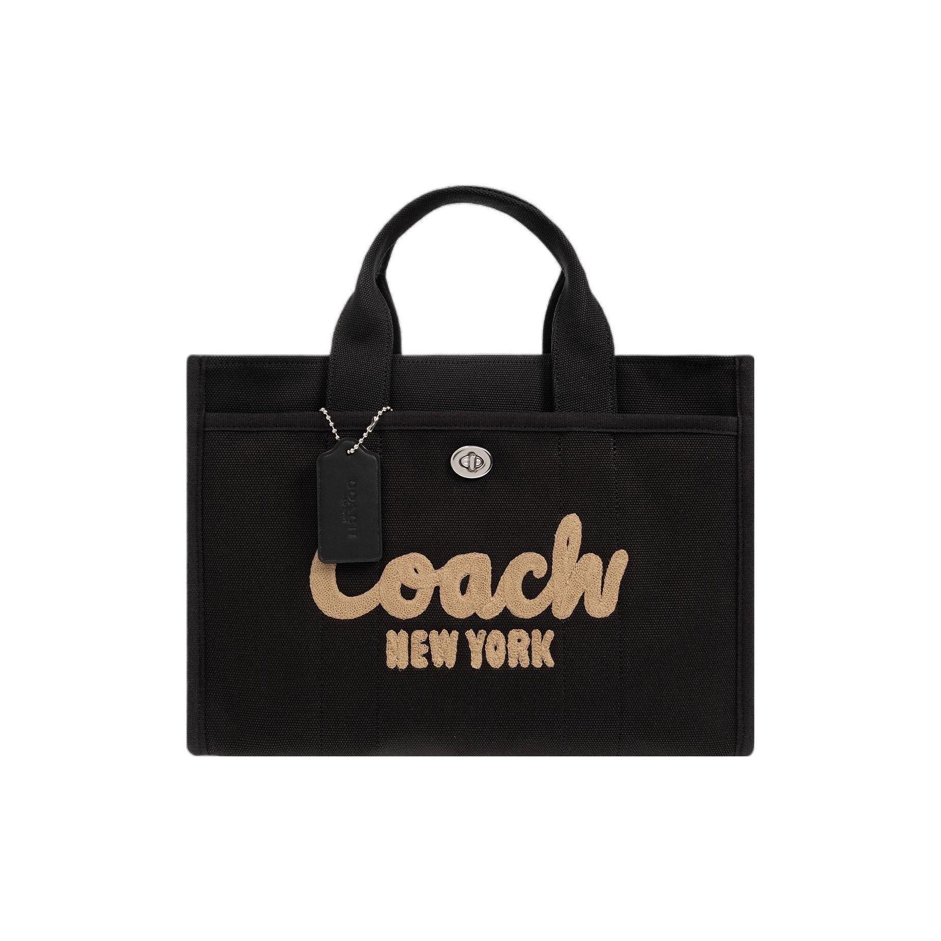 

Coach Cargo 34 Logo Zip Canvas And Satin Shoulder Crossbody Tote Bag Large Women handbags Black CP158-LHBLK Basic Set (Bag+Dust Bag)