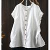 Johnature Camisetas sin Mangas Vintage de Algodón para Mujer Cuello Redondo Color Sólido Verano Botones Sin Mangas Holgadas Suaves Casual Camisetas sin Mangas