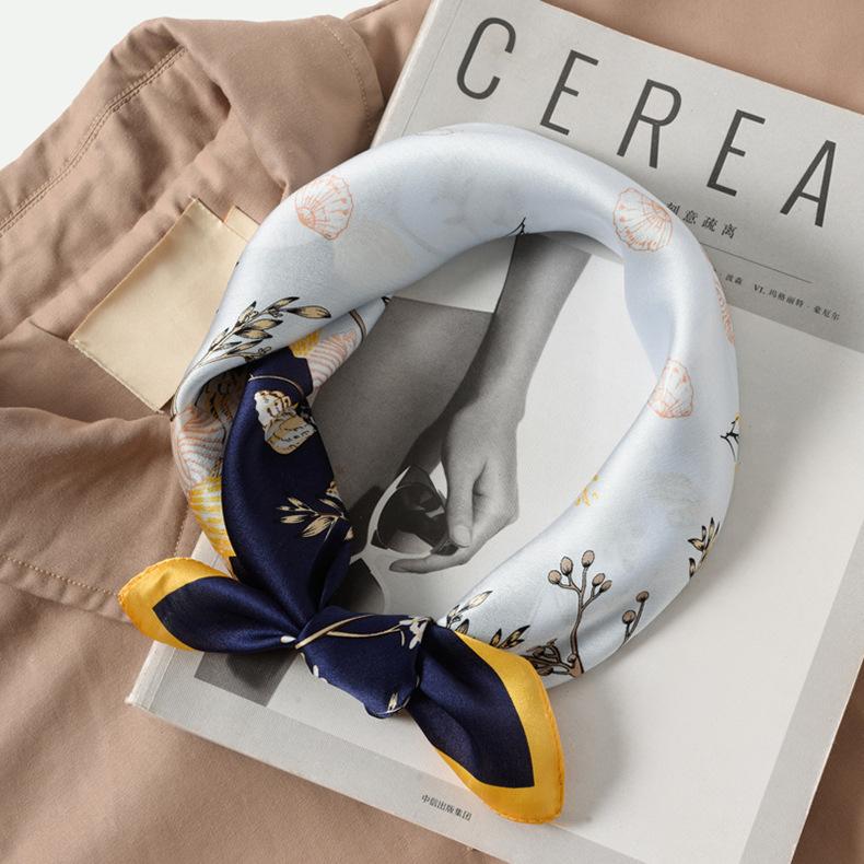 Silk spring and summer silk scarves, seven-color scarves, small necker scarves, digital printed silk scarves, small square scarves 53*53cm