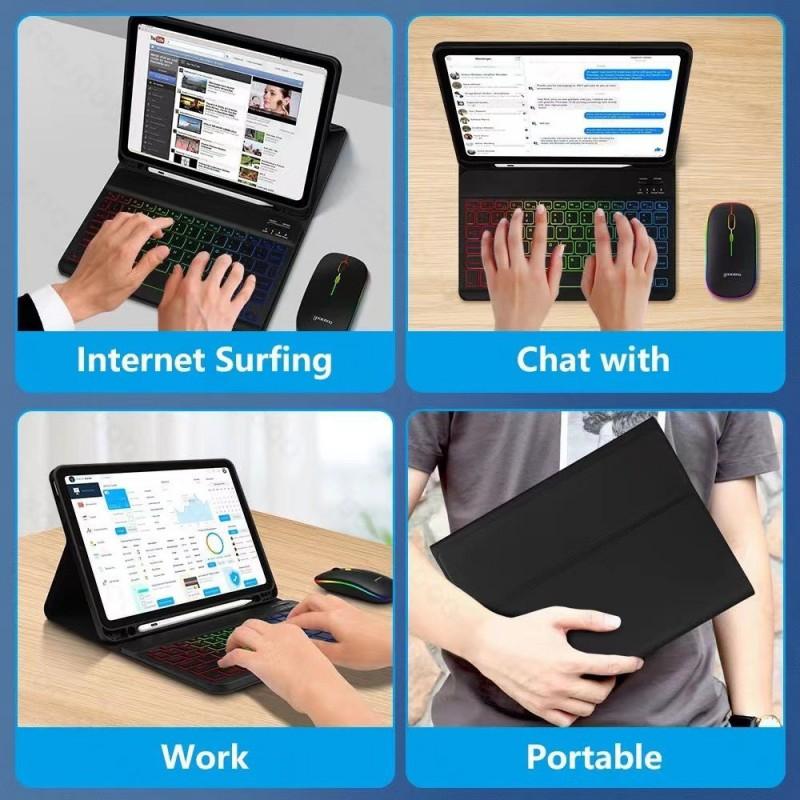IPad 10th Gen 10.9 Inch Pro 11 Case With RGB Backlit Bluetooth Keyboard Optional LED Mouse TPU Folio Cover