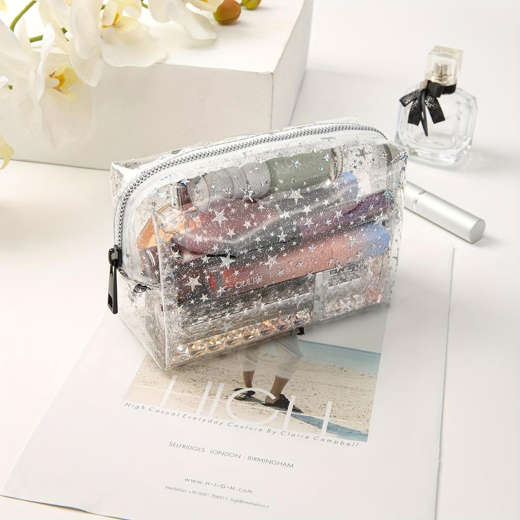 PVC Trendy Star Series Storage Cosmetic Transparent  Fashion Square Travel Makeup Bag