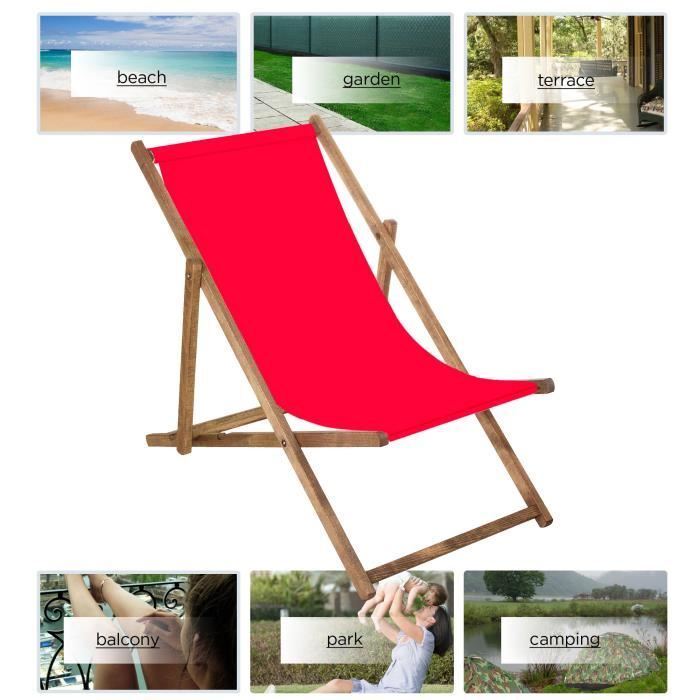 Transat de Jardin pliant en bois de hêtre SPRINGOS® - Rouge - 1 personne - Naturel