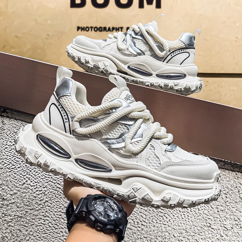 

Новые модные мужские кроссовки Four Seasons с толстой подошвой для студентов и мальчиков, трендовые кроссовки с мягкой подошвой, дышащие, повседневные кроссовки для бега 44 белый