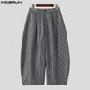 INCERUN Men Zip-up Waist Striped Loose Casual Baggy Pants Long Trousers