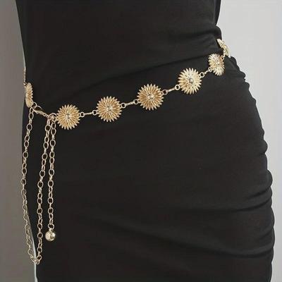 Women's Daisy Flower Carved Metal Waist Chain