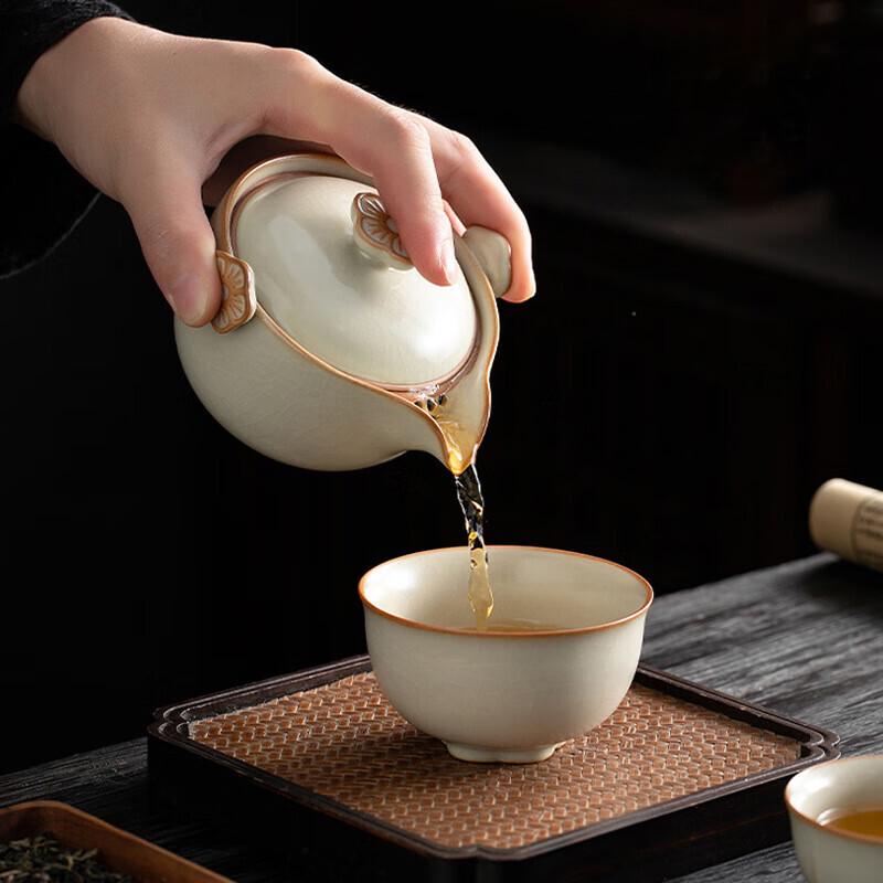 Shangqi Beige Ru Kiln Peach Blossom Teapot Set