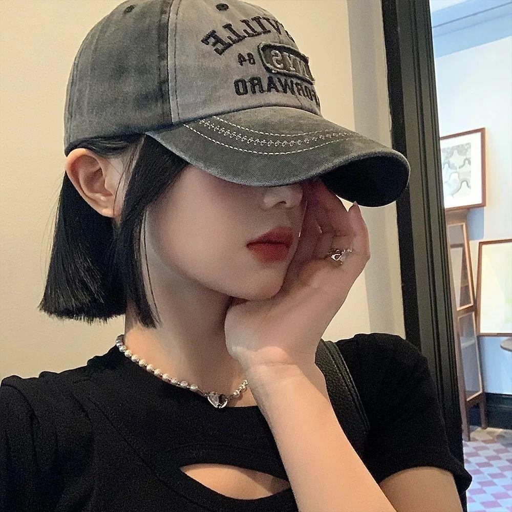 Embroidery Women Baseball Cap Sunscreen Letter Washed Denim Cap Sunscreen Baseball Hat  Unisex