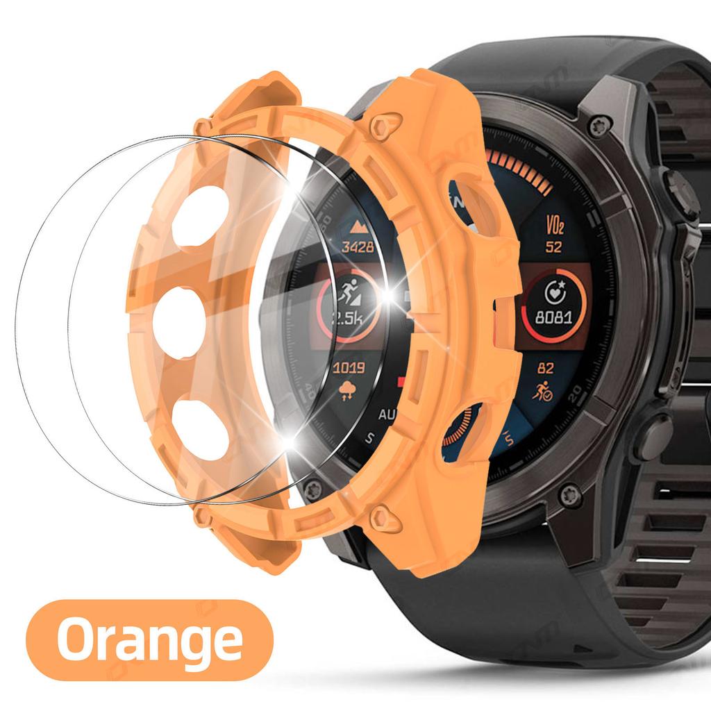 2-IN-1 Glas+Hülle für Garmin Fenix 8 51/47/43mm AMOLED Solar Displayschutzfolie Gehärtetes Glas+Bumper Schutzhülle Zubehör