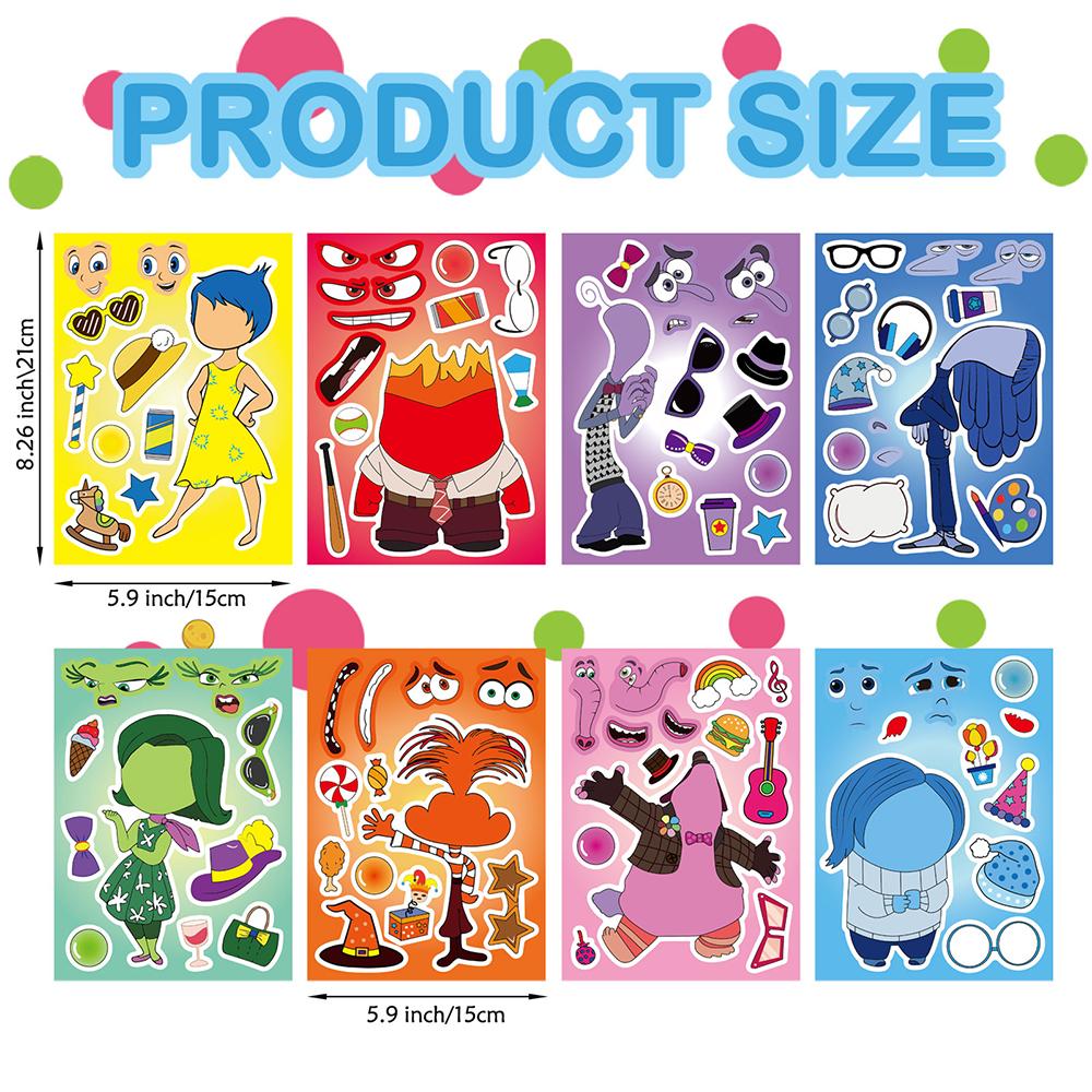 816Sheets Disney Inside Out 2 Make A Face Puzzle Stickers Funny Diy Assemble Jigsaw Cartoon Sticker Toy Party Game Reward Gifts