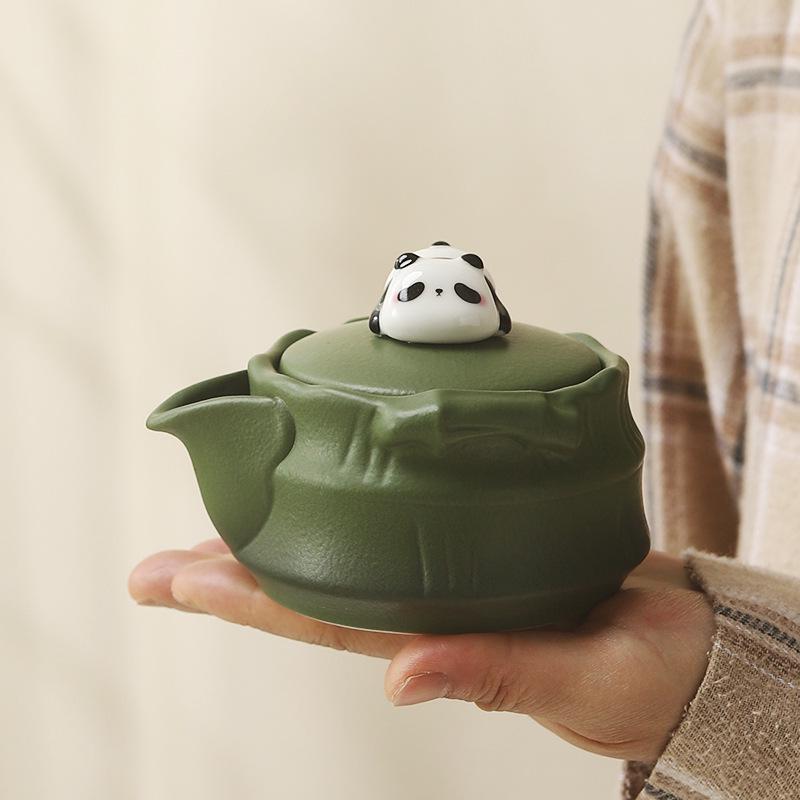 Portable Ceramic Panda Tea Set - Quick Brew Travel Teapot & Teacups, Ideal for Business Souvenir or Cultural Gift