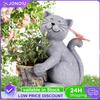 Solar Powered Kitten Succulent Pot Creative Cat Butterfly Planter Statue with Light Desktop Cat Flowerpot for Cabinet Backyard