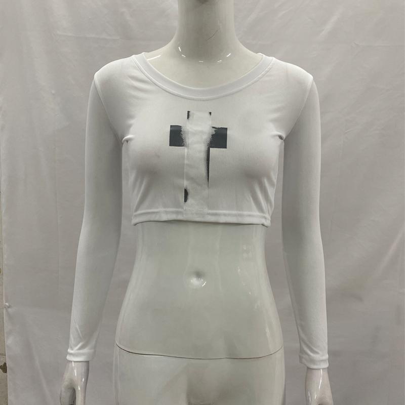 

Осень и зима личность Y2K острая девушка готический стиль с открытым животом женская футболка с длинным рукавом S