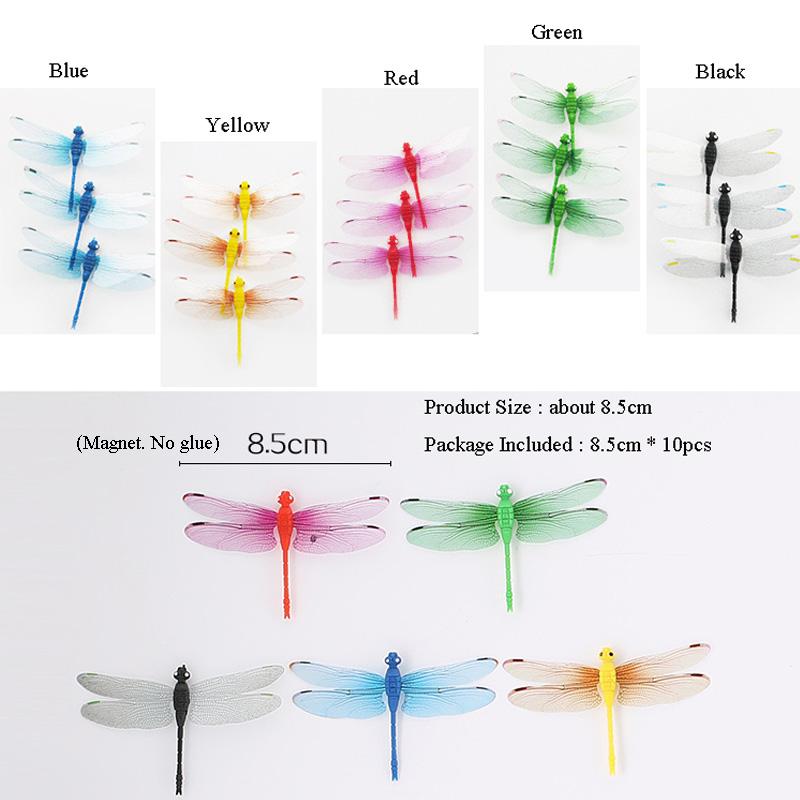 10Pcs/Set 3D Dragonfly Wall Sticker For Wedding Window Gardening Floral Decoration Home Decor 3D Magnet Fridge Stickers