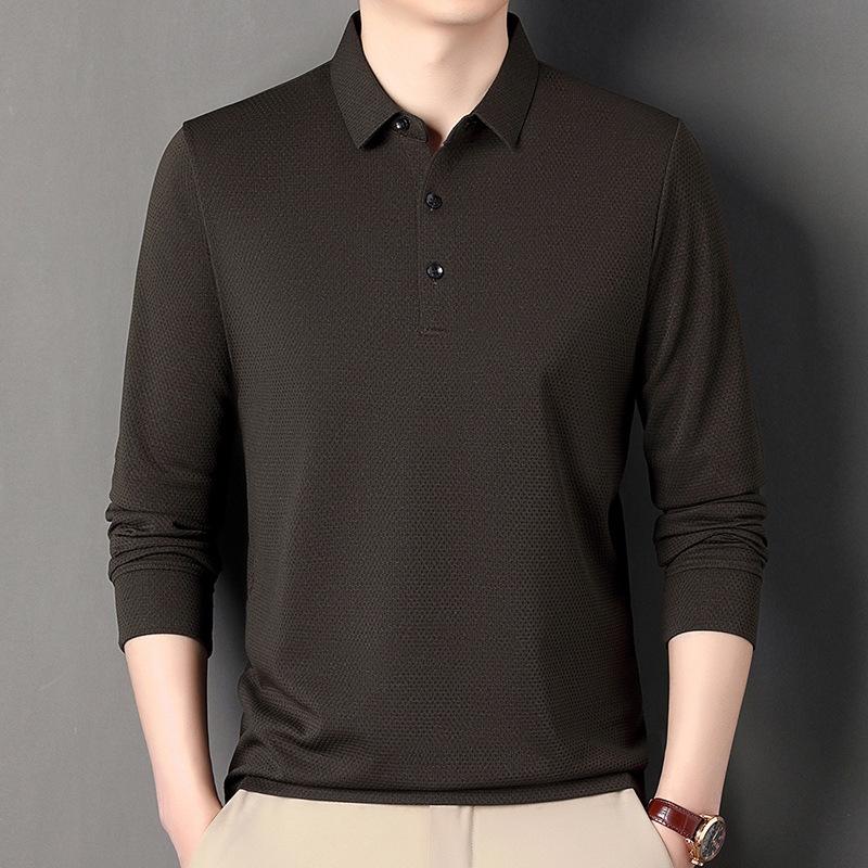New Fashion Long Sleeved Polo Shirt Male Fashion Turn-Down Collar Long Sleeve Business Men Clothes