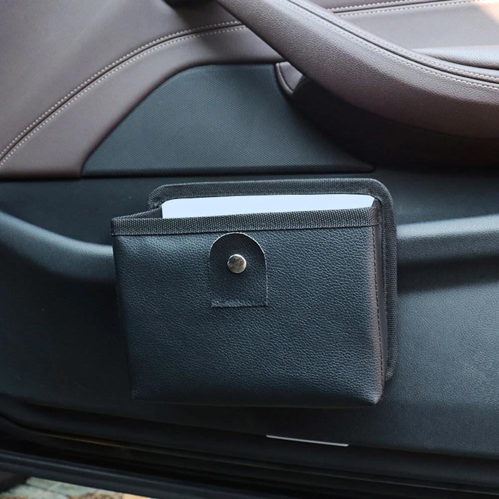 Multi-functional Car Trash Bin Leather Interior Storage Bag Foldable Garbage Bag Hanging Storage Bag Universal Car Organizer