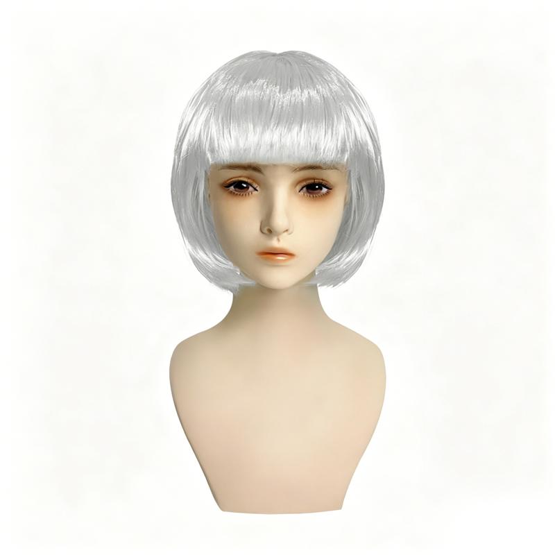 Colored Bob Synthetic Hair Wigs with Bangs for Women Halloween Costume Cosplay Party Use Black Green Purple Pink Blonde