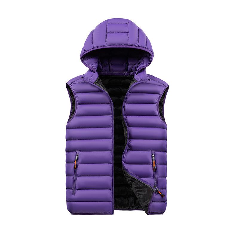 Hooded Down Cotton Vest Men's Winter Solid Color Sleeveless Lightweight Warm Ribs Clothing Cotton Vest Thick Vest Jacket