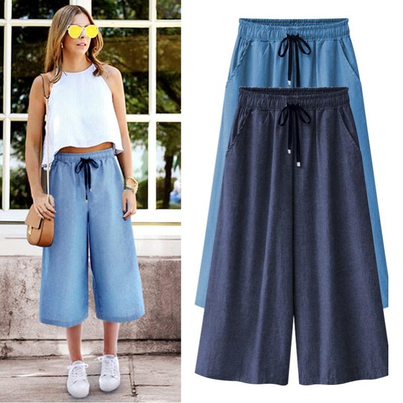 Pantalones de jeans de algodón elásticos para mujeres Jeans de talla grande  Para mujeres Jeans de talla grande Cintura elástica Longitud de la  pantorrilla comprar a buen precio — entrega gratuita, reseñas