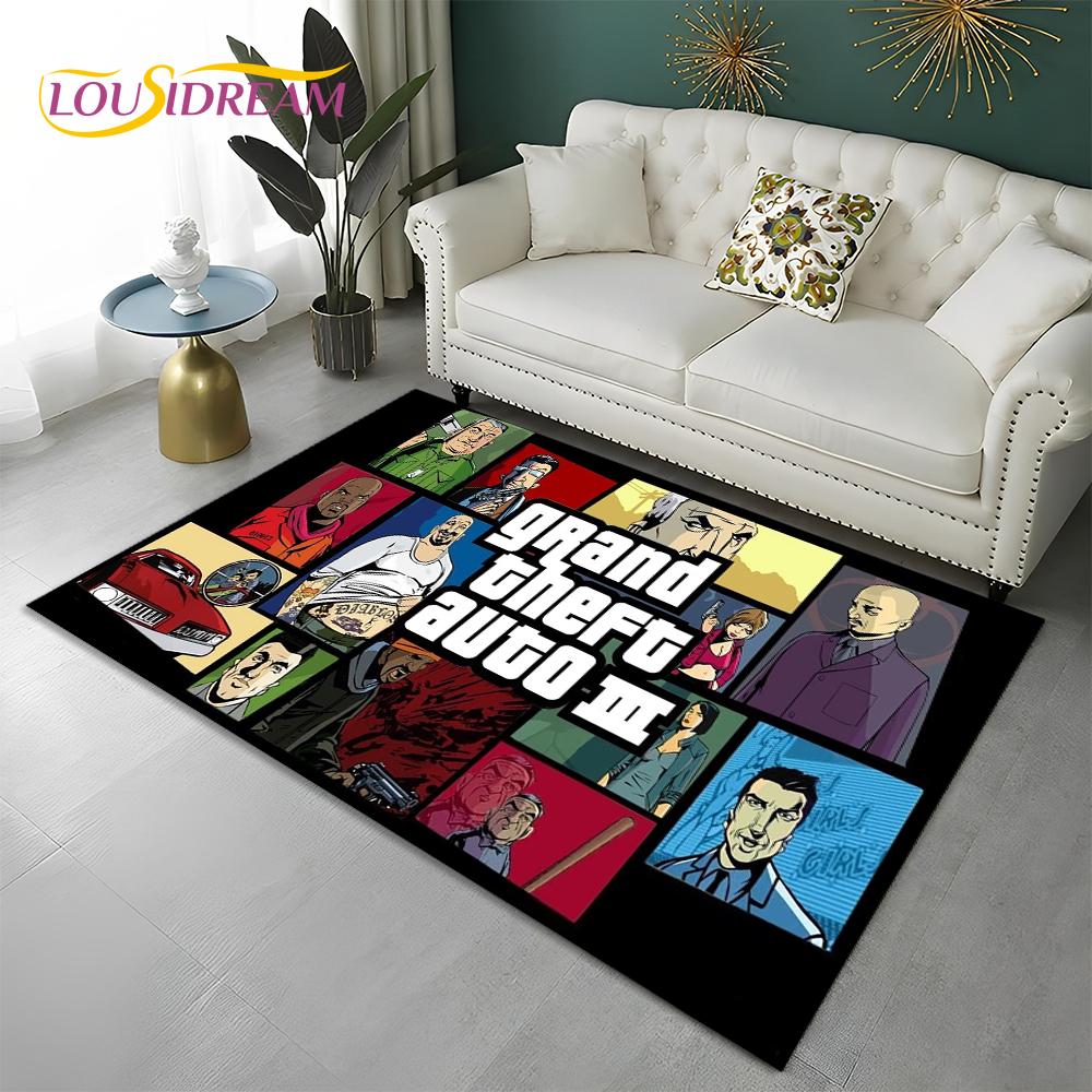 GTA 3D Spiele Grand Theft Auto Gamer Teppich Teppich für Zuhause Wohnzimmer Schlafzimmer Sofa Fußmatte Dekor, Kinderbereich Teppich Rutschfeste Bodenmatte