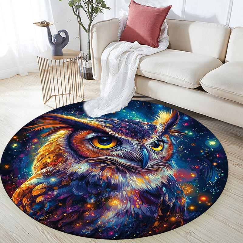 Cosmic Owl Round Area Rug,Carpet Rug for Living Room Bedroom Sofa Playroom Decor,Non-slip Floor Mat