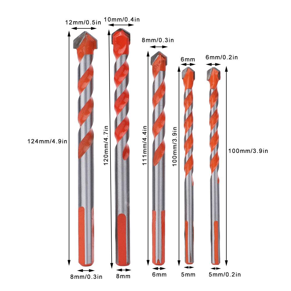 5Pcs Drill Bits High Wear Resistance Alloy Head Drilling Tool for Wood Wall Hole Opening 612mm