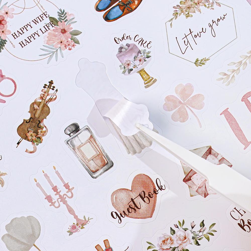 6 Sheets Wedding Plan Stickers Pink Valentine's Day Creative DIY Decoration Planning Materials Handmade Account Stickers
