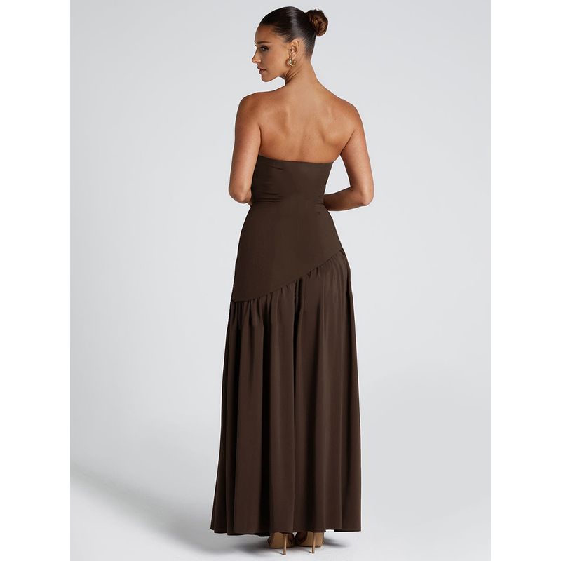Shemoda Fashion Style Sexy off-Neck Tube Top Dress Women's Stylish Patchwork High Slit Draping Long Dress