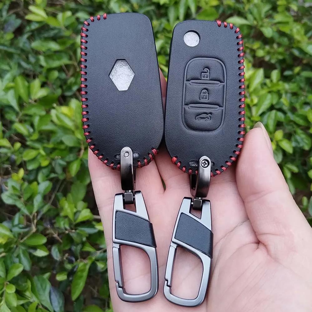 BGO1 Leather Key Case Cover Fob for Renault Logan 2 Stepway Sandero Duster 2019 2020 Holder Keychain Protection Shell Car Accessories