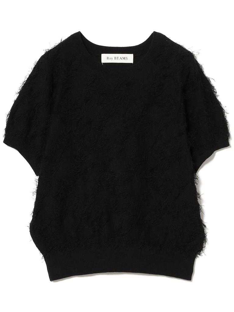 Ray Beams S/S Knit Vest with Fringe, Half Sleeves, Women's, Black, One Size